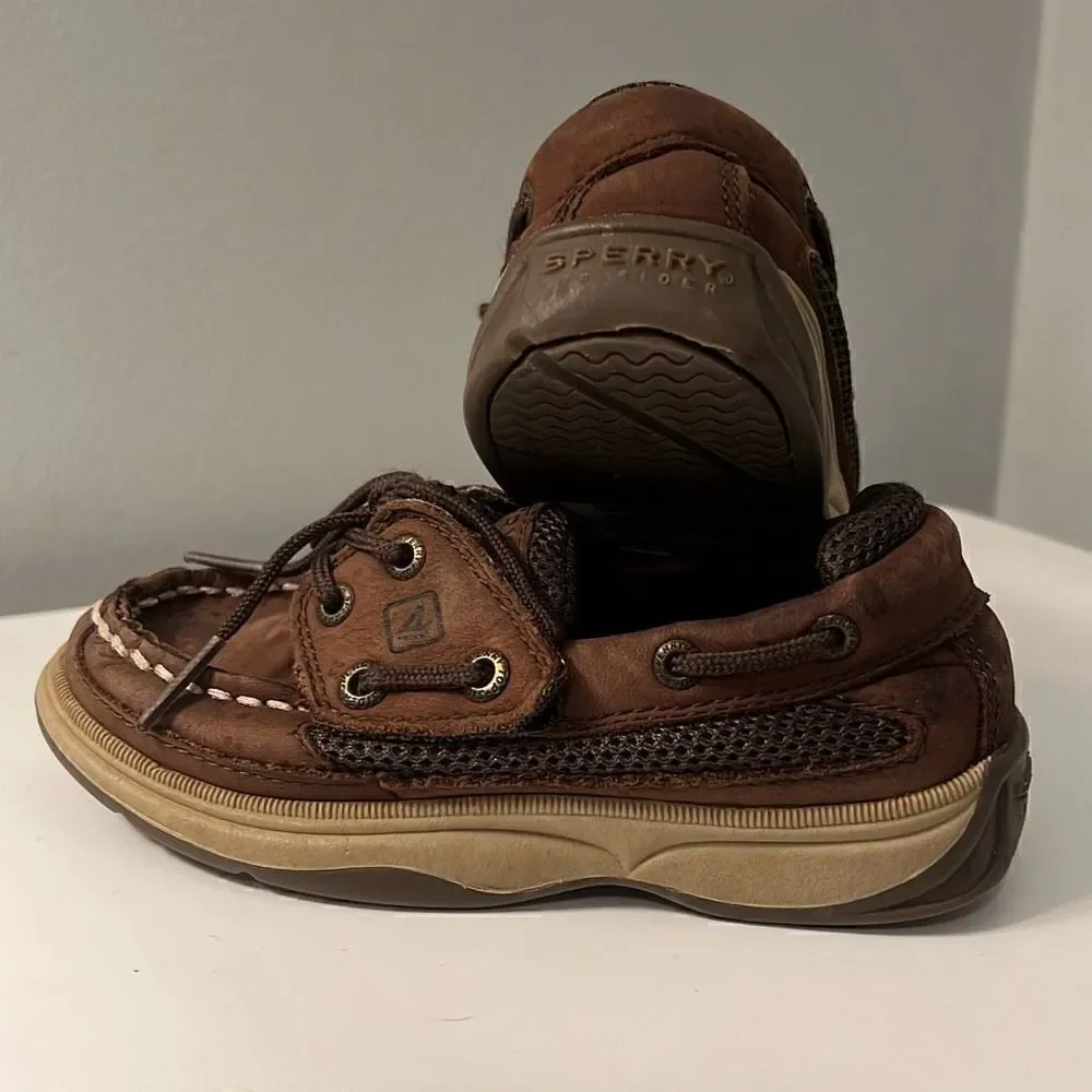 Sperry Top Sider Boy's Brown Leather Lanyard Boat Shoes Size 10